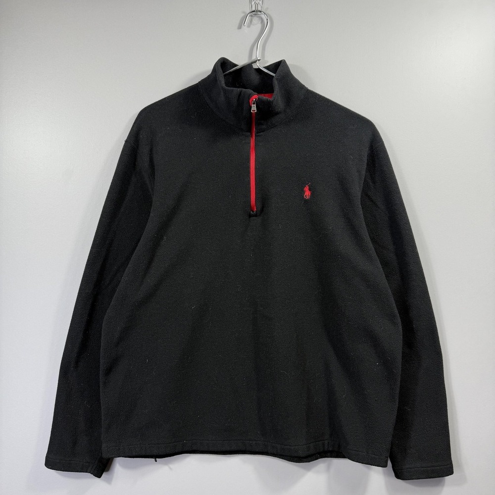 Polo Ralph Lauren Sweatshirt Mens Large Black Fleece 1/4 Zip Mock Neck Pullover